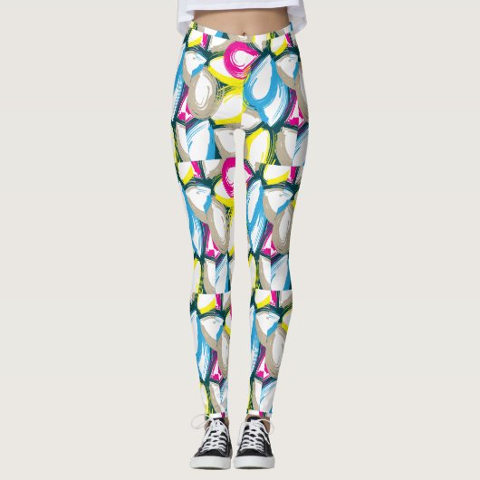 Kleurrijke Waterverf Floral Abstract Leggings (Voorkant)