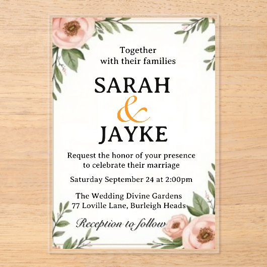 kleurrijke Waterverf Floral Acrylic We Acryl Uitnodigingen (Voorkant)