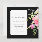 Kleurrijke Waterverf Floral Baby shower Black Kaart (Voorkant)