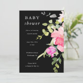 Kleurrijke Waterverf Floral Baby shower Black Kaart (Staand voorkant)