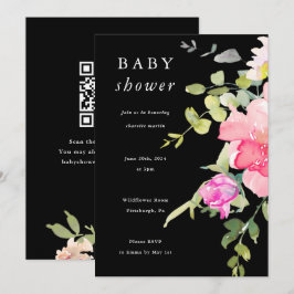 Kleurrijke Waterverf Floral Baby shower Black Kaart