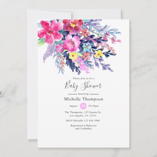 Kleurrijke Waterverf Floral Baby shower Kaart (Voorkant)