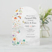 Kleurrijke Waterverf Floral Butterfly Verloving Kaart (Staand voorkant)