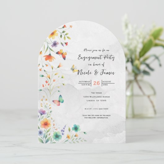 Kleurrijke Waterverf Floral Butterfly Verloving Kaart (Staand voorkant)