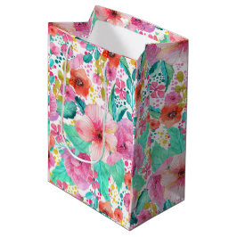 Kleurrijke Waterverf Floral Collage Patroon Medium Cadeauzakje