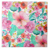 Kleurrijke Waterverf Floral Collage Tegeltje (Voorkant)