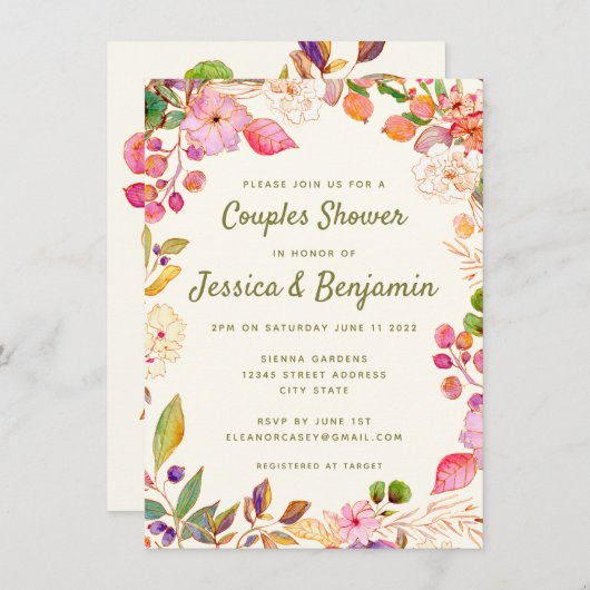 Kleurrijke Waterverf Floral Custom Couples Shower Kaart (Voorkant / Achterkant)