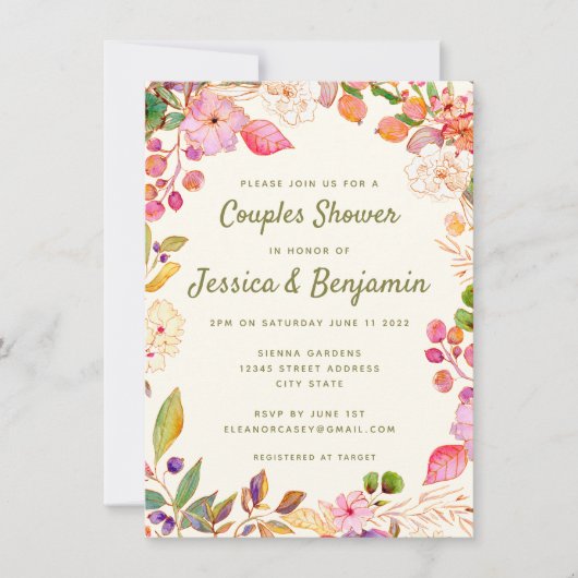 Kleurrijke Waterverf Floral Custom Couples Shower Kaart (Voorkant)