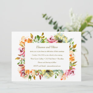 Kleurrijke Waterverf Floral Earthy Greenery Weddin Kaart