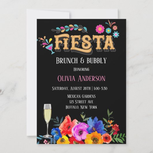 Kleurrijke Waterverf Floral Fiesta Brunch & Bubble Kaart (Voorkant)