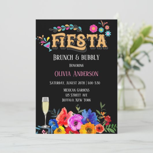 Kleurrijke Waterverf Floral Fiesta Brunch & Bubble Kaart (Staand voorkant)