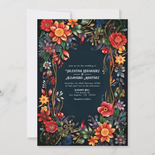 Kleurrijke Waterverf Floral Fiesta Wedding QR Code Kaart (Voorkant)