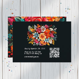 Kleurrijke Waterverf Floral Fiesta Wedding QR Code RSVP Kaartje