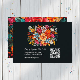 Kleurrijke Waterverf Floral Fiesta Wedding QR Code RSVP Kaartje