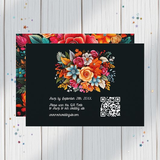 Kleurrijke Waterverf Floral Fiesta Wedding QR Code RSVP Kaartje