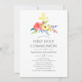 Kleurrijke Waterverf Floral First Holy Communion Kaart (Voorkant)