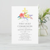 Kleurrijke Waterverf Floral First Holy Communion Kaart (Staand voorkant)