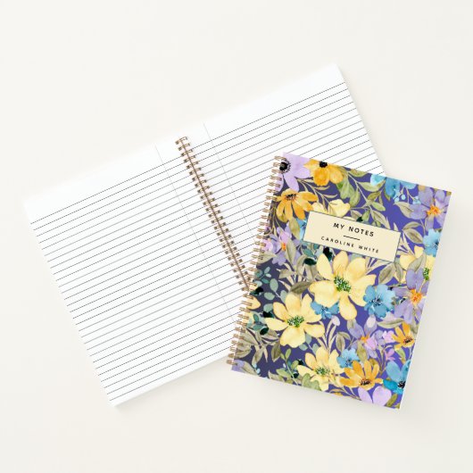 Kleurrijke Waterverf Floral gepersonaliseerd Notitieboek (Binnen)