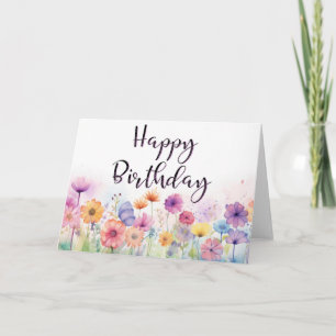 Kleurrijke Waterverf Floral Happy Birthday Kaart