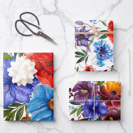 Kleurrijke Waterverf Floral Inpakpapier Vel (Voorkant)