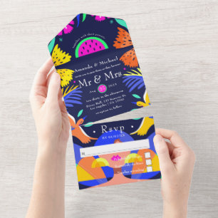 Kleurrijke Waterverf Floral Mexican Fiesta Wedding All In One Uitnodiging