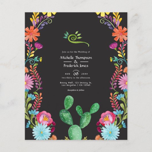 Kleurrijke Waterverf Floral Mexican Fiesta Wedding Flyer (Voorkant)