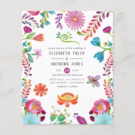 Kleurrijke Waterverf Floral Mexican Fiesta Wedding Flyer (Voorkant)