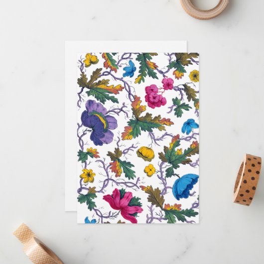 Kleurrijke  Waterverf Floral Notitiekaartje (Voorkant / Achterkant in situ)