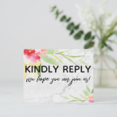Kleurrijke Waterverf Floral over Marble RSVP Briefkaart (Staand voorkant)