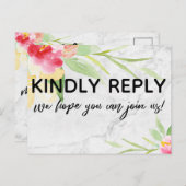 Kleurrijke Waterverf Floral over Marble RSVP Briefkaart (Voorkant / Achterkant)