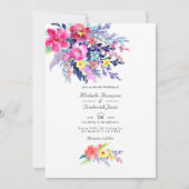 Kleurrijke Waterverf Floral QR Code RSVP Weddensch Kaart (Voorkant)