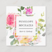 Kleurrijke Waterverf Floral QR Code Wit Vierkante Visitekaartje (Voorkant)