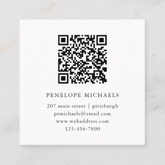 Kleurrijke Waterverf Floral QR Code Zwart Vierkante Visitekaartje (Achterkant)