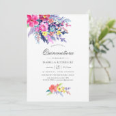 Kleurrijke Waterverf Floral Quinceañera Kaart (Staand voorkant)