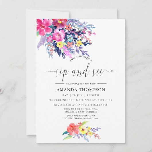 Kleurrijke Waterverf Floral Sip en See Kaart (Voorkant)