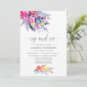 Kleurrijke Waterverf Floral Sip en See Kaart (Staand voorkant)