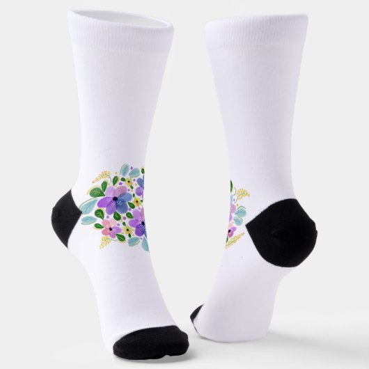 Kleurrijke Waterverf Floral Sokken (Gebogen)