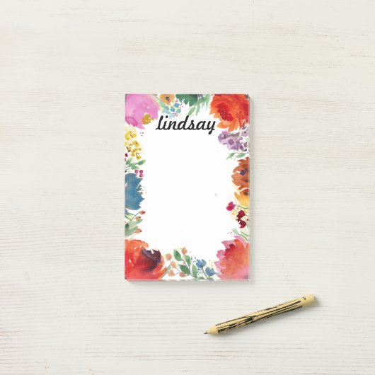 Kleurrijke Waterverf Floral — Speciaal schrijfwerk Post-it® Notes (Op bureau)