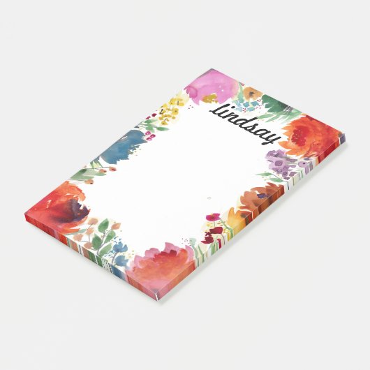 Kleurrijke Waterverf Floral — Speciaal schrijfwerk Post-it® Notes (Schuin)