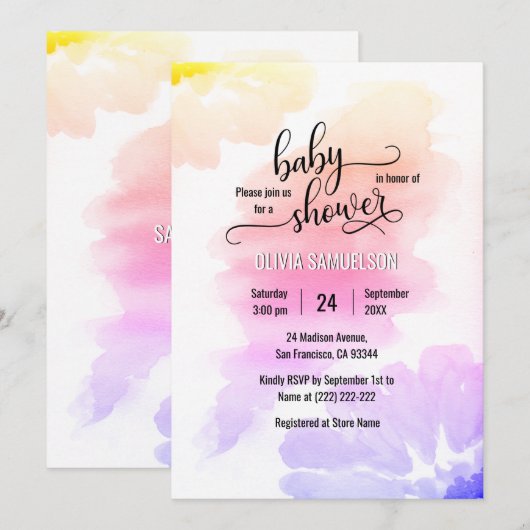 Kleurrijke Waterverf Floral Unisex Baby shower Kaart (Voorkant / Achterkant)