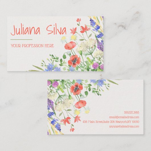 Kleurrijke Waterverf Floral Visitekaartje (Voorkant / Achterkant)