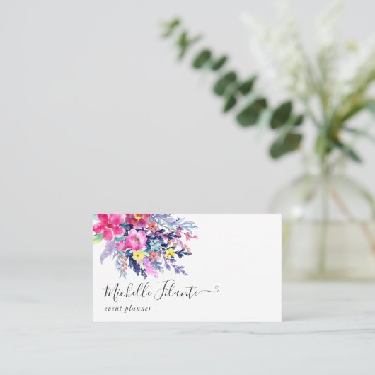 Kleurrijke Waterverf Floral Visitekaartje (Staand voorkant)