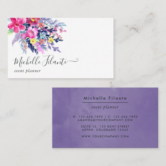 Kleurrijke Waterverf Floral Visitekaartje (Voorkant / Achterkant)