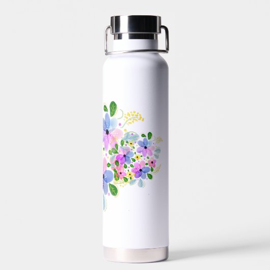 Kleurrijke Waterverf Floral Waterfles (Achterkant)