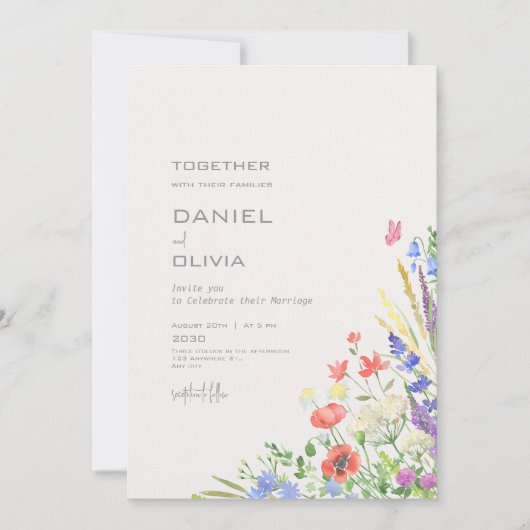 Kleurrijke Waterverf Floral Wedding Kaart (Voorkant)