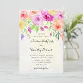 Kleurrijke Waterverf Floral Wedding Kaart (Staand voorkant)