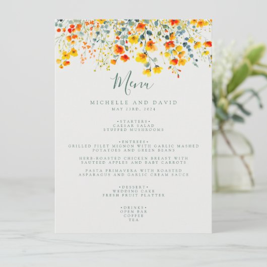 Kleurrijke Waterverf Floral Wedding Menu (Staand voorkant)