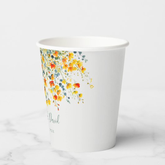 Kleurrijke Waterverf Floral Wedding Papieren Bekers (Achterkant)