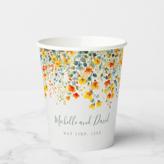 Kleurrijke Waterverf Floral Wedding Papieren Bekers (Links)