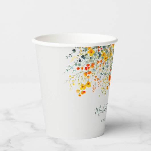 Kleurrijke Waterverf Floral Wedding Papieren Bekers (Voorkant)